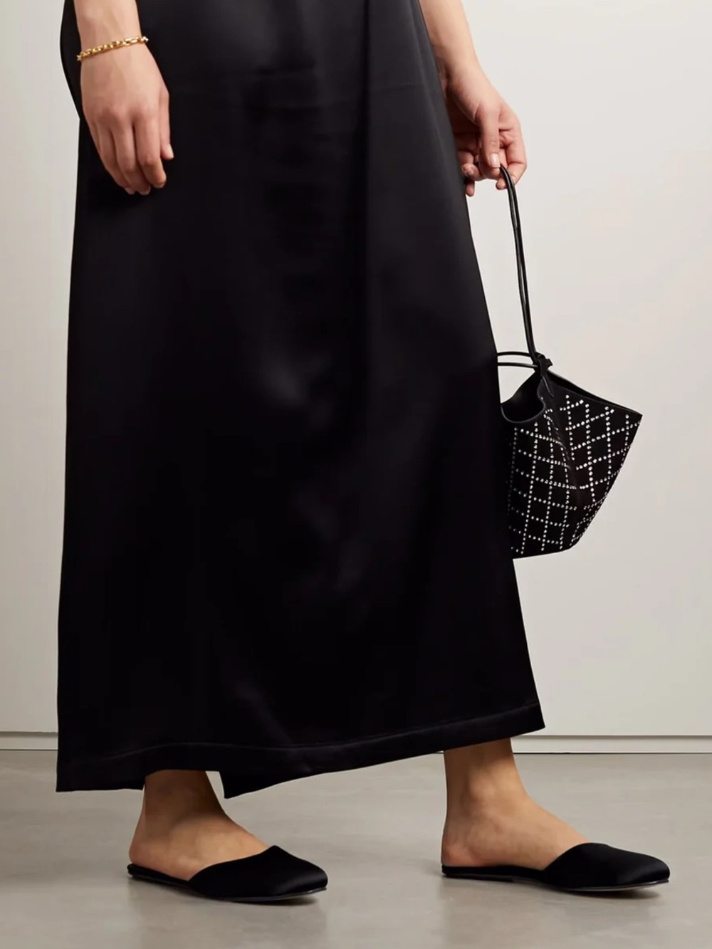 LESET Romy Satin Mules Black Slip On Flats Size 37 7